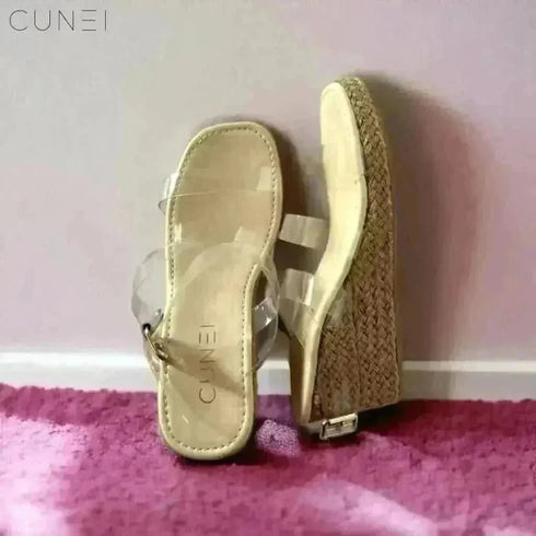Womens Clear Strap Jute Wrap Wedges